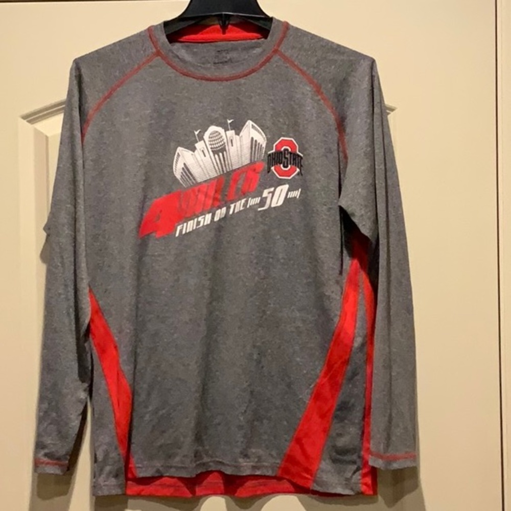 Ohio State Buckeyes Gray and Red Long Sleeve Shirt ~ Size Large